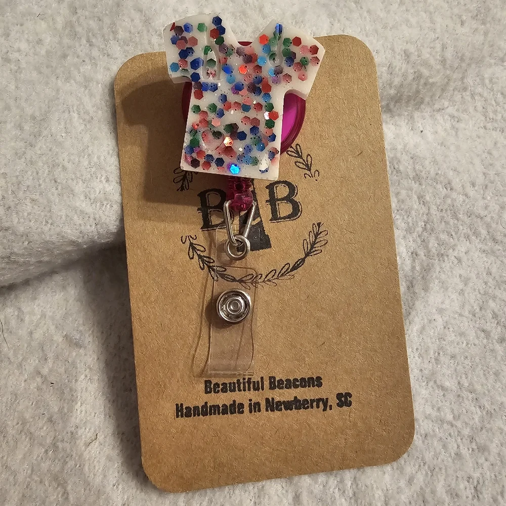Handmade Resin Rainbow Sparkle Pink Beautiful Beacons Badge Pull
